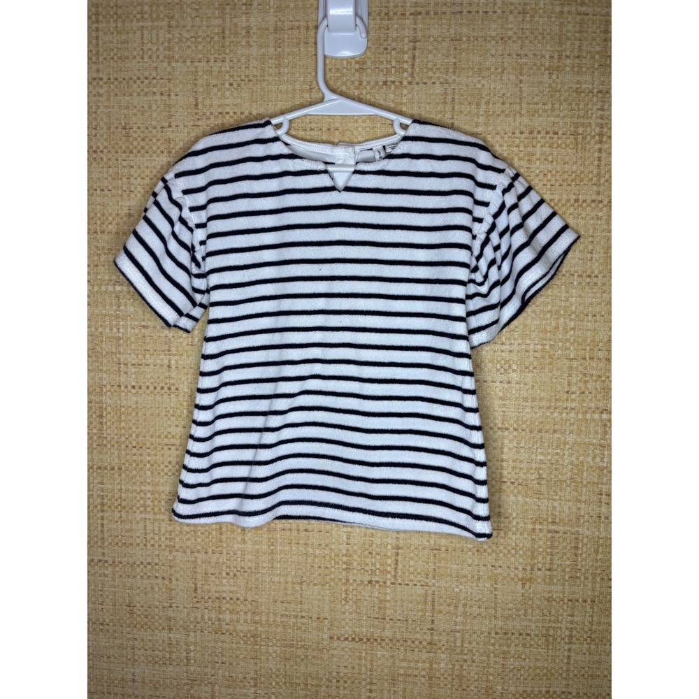 Janie and Jack Kids Navy White Striped Terry Cloth Flutter Sleeve Top 12-18M